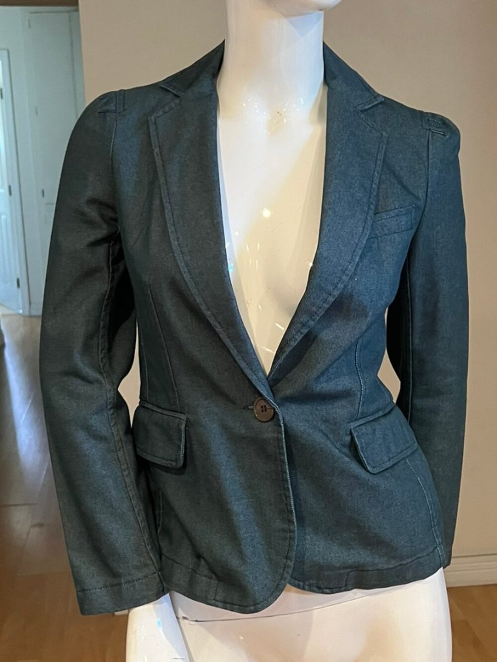 VINTAGE Y2K MARC JACOBS FITTED DENIM GREEN BLAZER JACKKET SZ 2